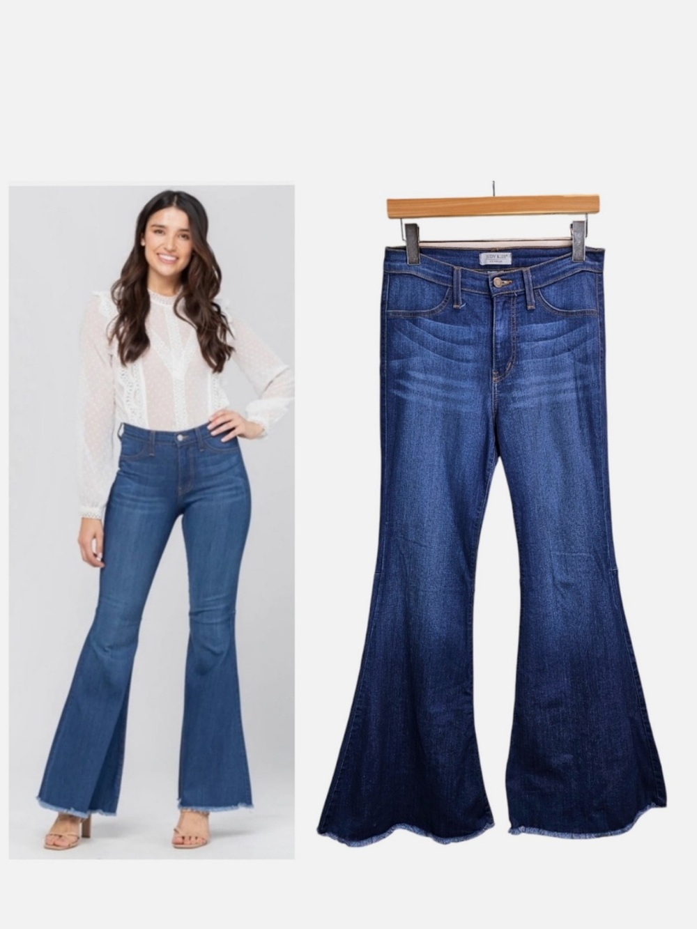 Judy Blue Dark Blue Flare Jeans with Raw Hem